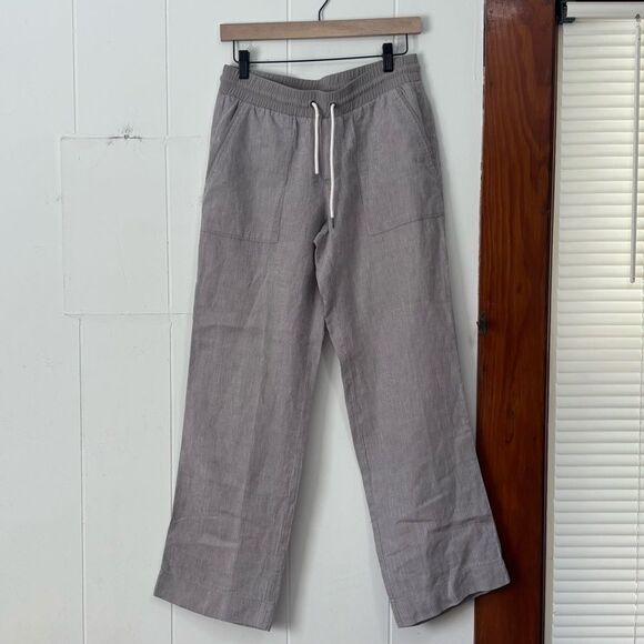 Athleta Bali Striped Linen Straight Leg Elastic waistband  Size 8 - Picture 3 of 6